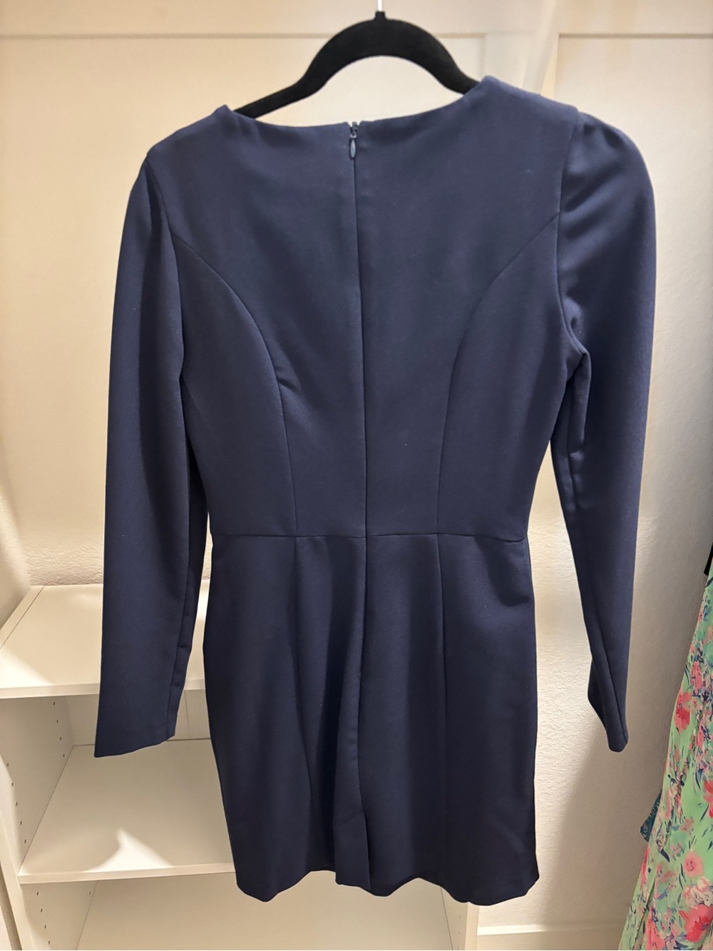 ASOS Navy Long Sleeve Fit-and-Flare Dress